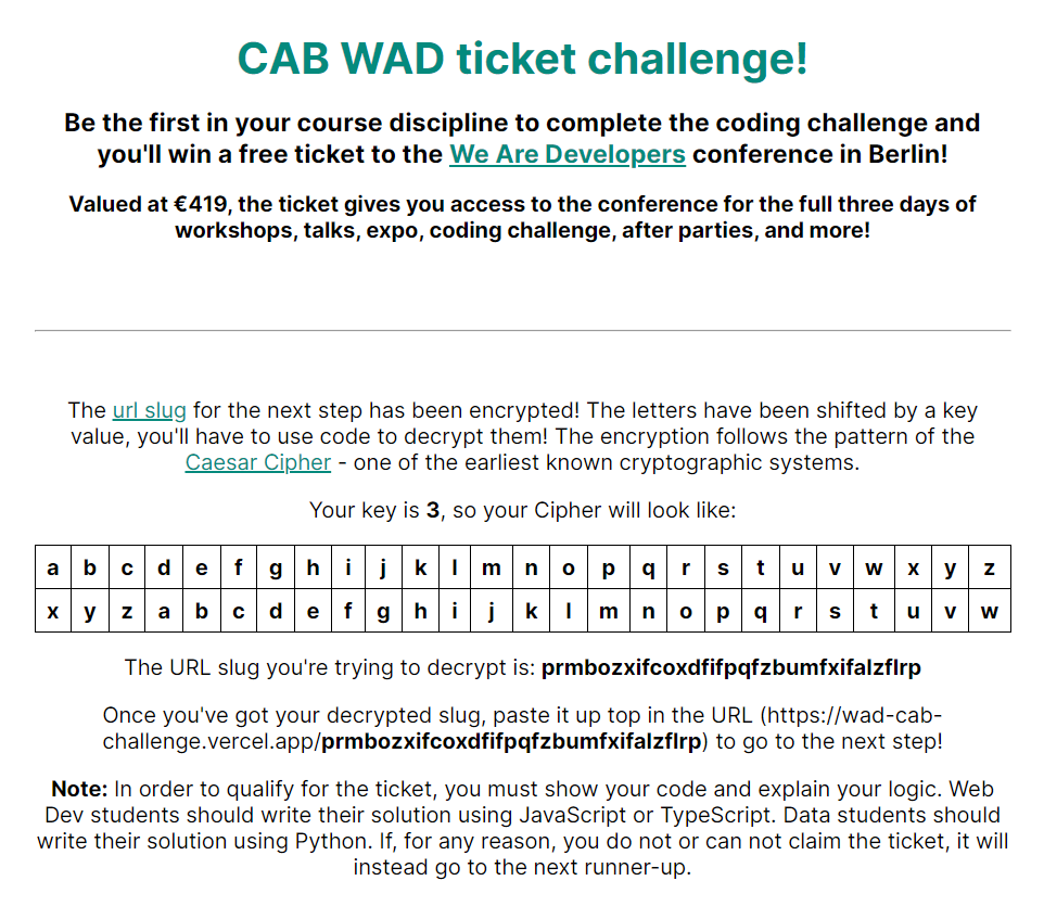screenshot of the landing page with the coding challenge description